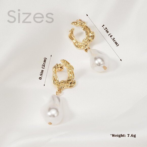 Pearl Drop Earrings Gold Plated Dangle Statement Jewelry for Women Gift - Picture 5 of 6